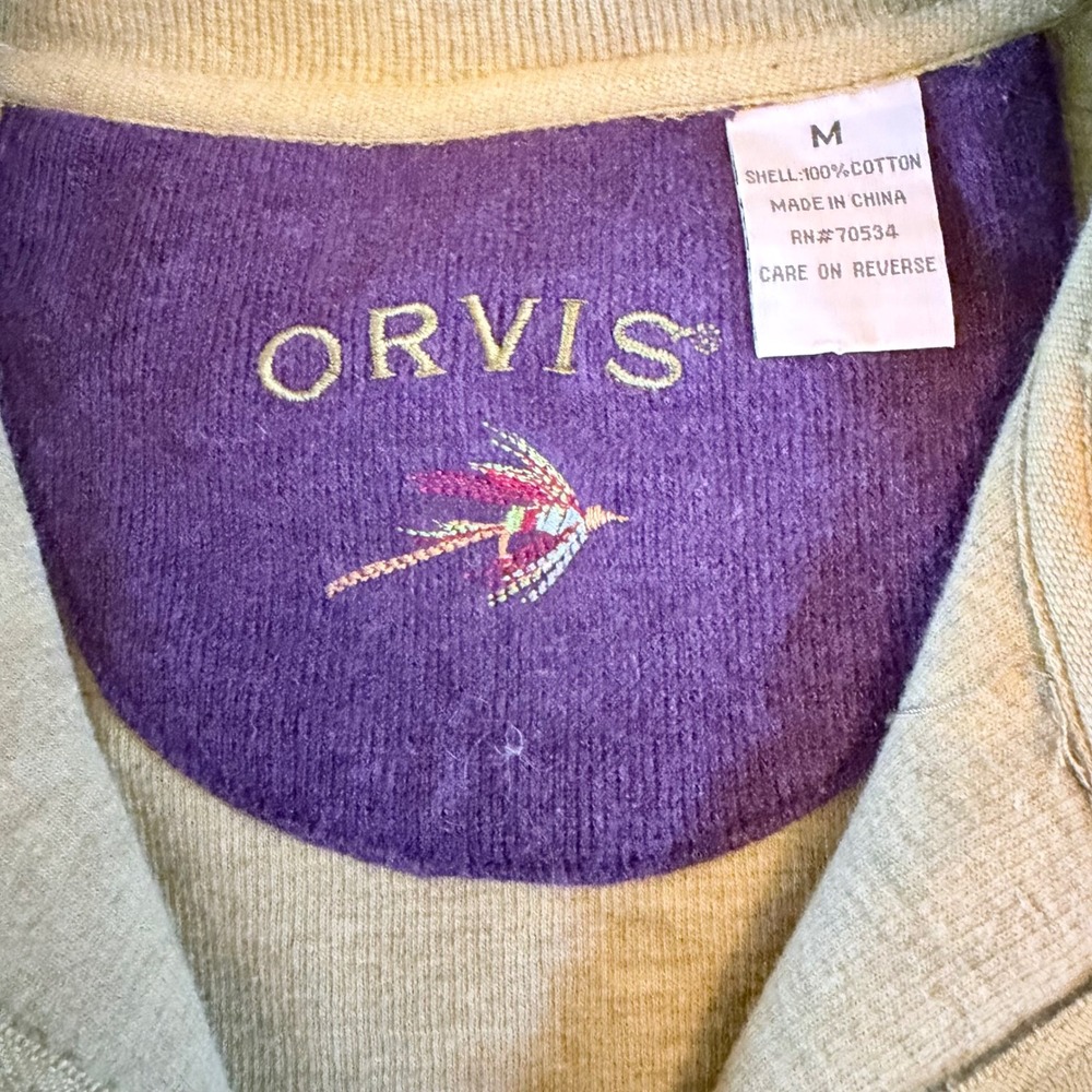 Orvis Mens Quarter Zip Pullover Sweater Chartreuse Green Cotton Ribbed M 2B7A - Picture 3 of 10